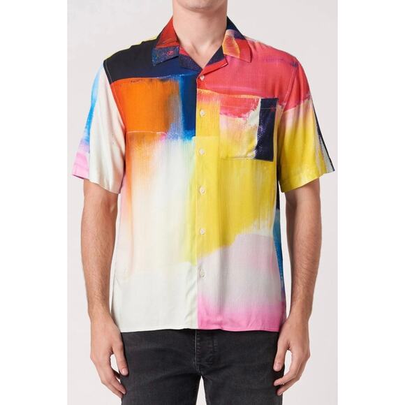 Neuw Denim Men’s Kurojiro Art Vacation Shirt Button Down Colorful Pink XL - Picture 2 of 7